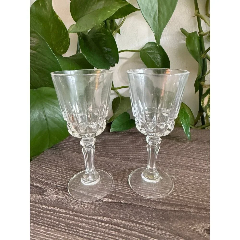 Pair of Vintage Cut-Style Mini Wine Glasses
